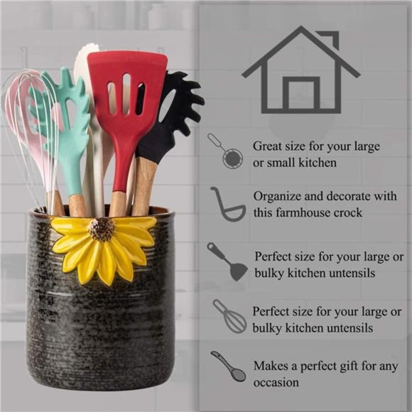 Kitchen Utensil Holder, Ceramic Utensil Holder for Countertop, Utensil Holder - Picture 6 of 7